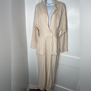 FREE PEOPLE FP BEACH Cream Long Sleeve Jumpsuit With Pockets